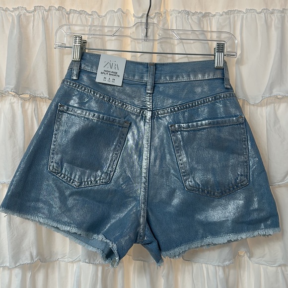 Zara metallic denim jean shorts 80s vintage - Picture 2 of 5